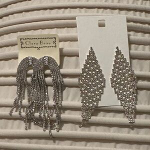 Two pairs of Silver Rhinestone Dangle Earrings